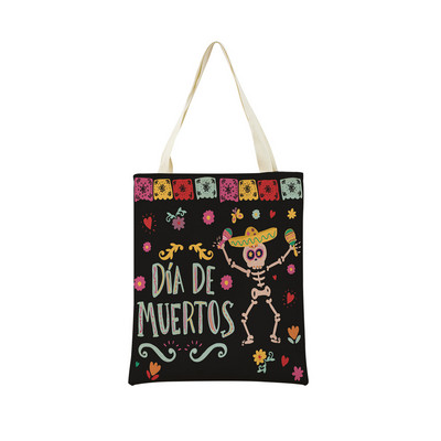 Mexico Day Of The Dead Пазарска чанта Dia De Muertos Двустранно отпечатан череп Сгъваема ръчна чанта Преносима удобна чантичка за съхранение