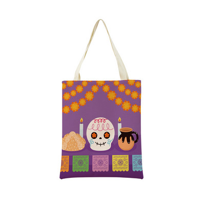 Mexico Day Of The Dead Пазарска чанта Dia De Muertos Двустранно отпечатан череп Сгъваема ръчна чанта Преносима удобна чантичка за съхранение