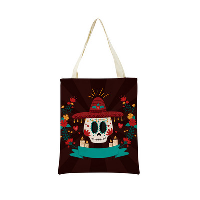 Mexico Day Of The Dead Пазарска чанта Dia De Muertos Двустранно отпечатан череп Сгъваема ръчна чанта Преносима удобна чантичка за съхранение