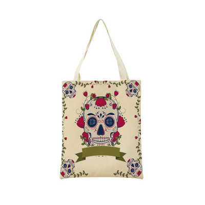 Mexico Day Of The Dead Пазарска чанта Dia De Muertos Двустранно отпечатан череп Сгъваема ръчна чанта Преносима удобна чантичка за съхранение