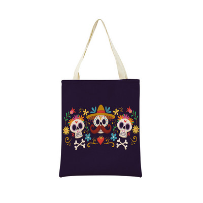 Mexico Day Of The Dead Пазарска чанта Dia De Muertos Двустранно отпечатан череп Сгъваема ръчна чанта Преносима удобна чантичка за съхранение