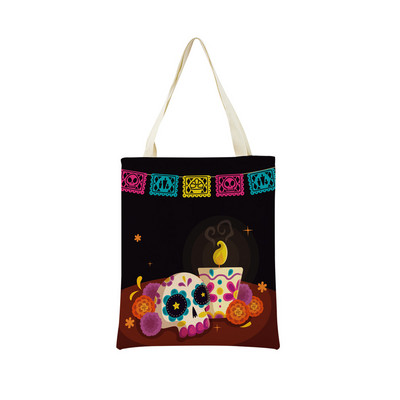 Mexico Day Of The Dead Пазарска чанта Dia De Muertos Двустранно отпечатан череп Сгъваема ръчна чанта Преносима удобна чантичка за съхранение