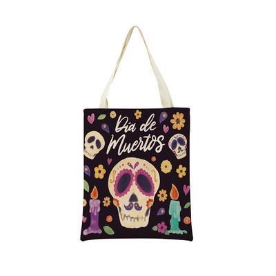 Mexico Day Of The Dead Пазарска чанта Dia De Muertos Двустранно отпечатан череп Сгъваема ръчна чанта Преносима удобна чантичка за съхранение