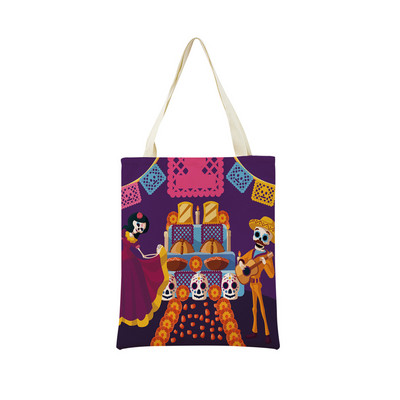 Mexico Day Of The Dead Пазарска чанта Dia De Muertos Двустранно отпечатан череп Сгъваема ръчна чанта Преносима удобна чантичка за съхранение