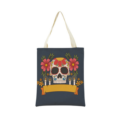 Mexico Day Of The Dead Пазарска чанта Dia De Muertos Двустранно отпечатан череп Сгъваема ръчна чанта Преносима удобна чантичка за съхранение