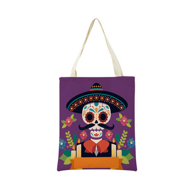 Mexico Day Of The Dead Пазарска чанта Dia De Muertos Двустранно отпечатан череп Сгъваема ръчна чанта Преносима удобна чантичка за съхранение