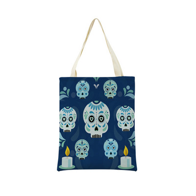 Mexico Day Of The Dead Пазарска чанта Dia De Muertos Двустранно отпечатан череп Сгъваема ръчна чанта Преносима удобна чантичка за съхранение