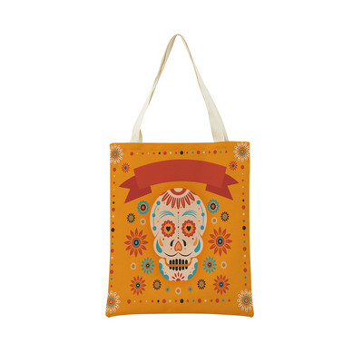 Mexico Day Of The Dead Пазарска чанта Dia De Muertos Двустранно отпечатан череп Сгъваема ръчна чанта Преносима удобна чантичка за съхранение