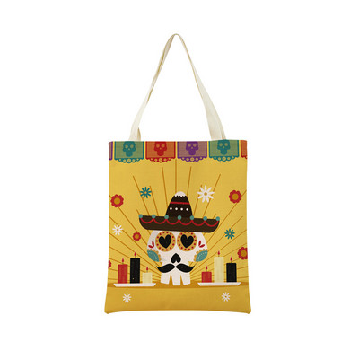 Mexico Day Of The Dead Пазарска чанта Dia De Muertos Двустранно отпечатан череп Сгъваема ръчна чанта Преносима удобна чантичка за съхранение