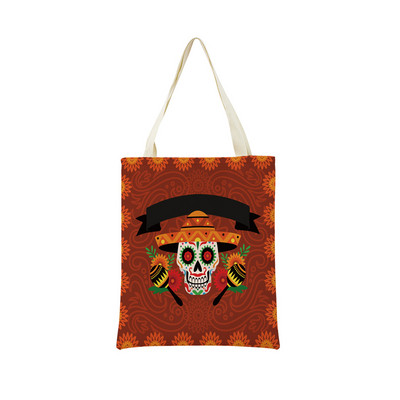 Mexico Day Of The Dead Пазарска чанта Dia De Muertos Двустранно отпечатан череп Сгъваема ръчна чанта Преносима удобна чантичка за съхранение