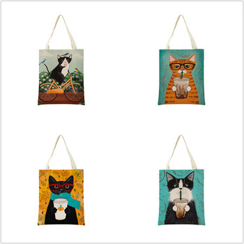 Cartoon Ryan Conners Cat διπλής όψης Τσάντα αγορών Eco Βολικές τσάντες αποθήκευσης Εξωτερική αναδιπλούμενη φορητή γυναικεία τσάντα