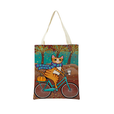 Cartoon Ryan Conners Cat Double Sided Print Пазарска чанта Еко удобни чанти за съхранение Външна сгъваема преносима дамска чанта