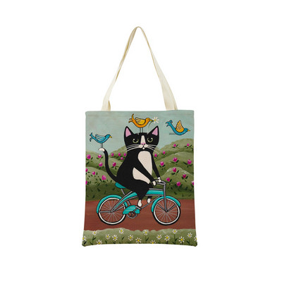 Cartoon Ryan Conners Cat Double Sided Print Пазарска чанта Еко удобни чанти за съхранение Външна сгъваема преносима дамска чанта