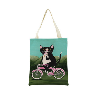 Cartoon Ryan Conners Cat Double Sided Print Пазарска чанта Еко удобни чанти за съхранение Външна сгъваема преносима дамска чанта