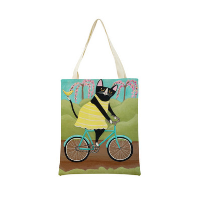 Cartoon Ryan Conners Cat Double Sided Print Пазарска чанта Еко удобни чанти за съхранение Външна сгъваема преносима дамска чанта