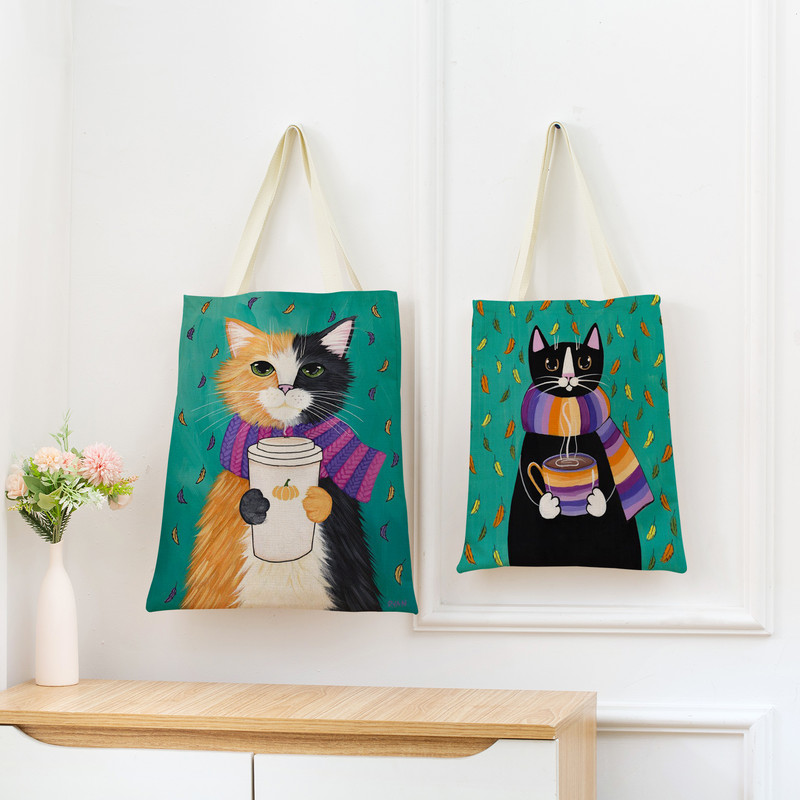 Cartoon Ryan Conners Cat Double Sided Print Пазарска чанта Еко удобни чанти за съхранение Външна сгъваема преносима дамска чанта