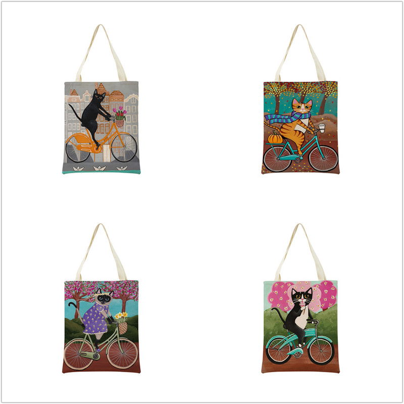 Cartoon Ryan Conners Cat Double Sided Print Пазарска чанта Еко удобни чанти за съхранение Външна сгъваема преносима дамска чанта
