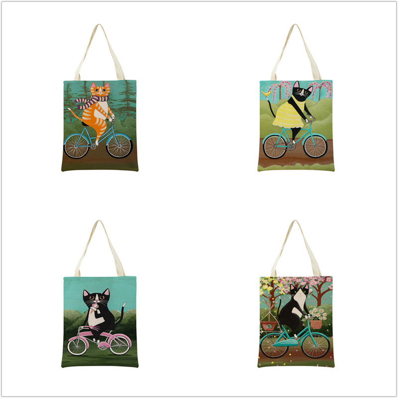 Cartoon Ryan Conners Cat Double Sided Print Пазарска чанта Еко удобни чанти за съхранение Външна сгъваема преносима дамска чанта