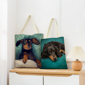 Миниатюрно куче Дакел Пазарска чанта за супермаркет с двустранен печат Екологична сгъваема чанта Дамска студентска преносима чантичка