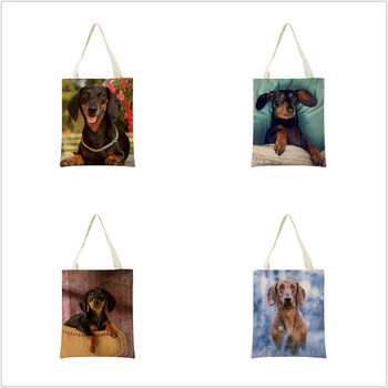 Μινιατούρα Dachshund Dog με εκτύπωση διπλής όψης Τσάντα αγορών Σούπερ μάρκετ Φιλική προς το περιβάλλον Πτυσσόμενη τσάντα γυναικεία φοιτητική φορητή τσάντα