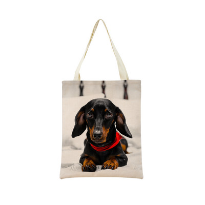 Миниатюрно куче Дакел Пазарска чанта за супермаркет с двустранен печат Екологична сгъваема чанта Дамска студентска преносима чантичка
