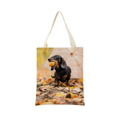 Миниатюрно куче Дакел Пазарска чанта за супермаркет с двустранен печат Екологична сгъваема чанта Дамска студентска преносима чантичка