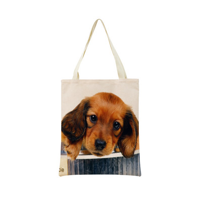 Миниатюрно куче Дакел Пазарска чанта за супермаркет с двустранен печат Екологична сгъваема чанта Дамска студентска преносима чантичка