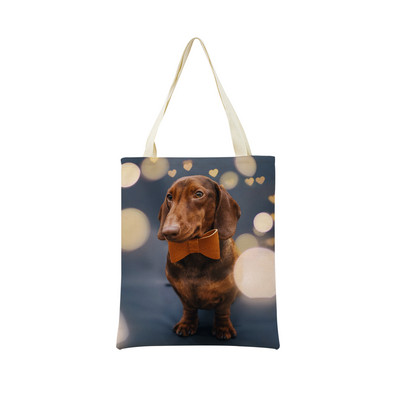 Миниатюрно куче Дакел Пазарска чанта за супермаркет с двустранен печат Екологична сгъваема чанта Дамска студентска преносима чантичка