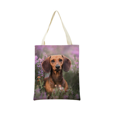 Миниатюрно куче Дакел Пазарска чанта за супермаркет с двустранен печат Екологична сгъваема чанта Дамска студентска преносима чантичка