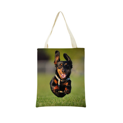 Миниатюрно куче Дакел Пазарска чанта за супермаркет с двустранен печат Екологична сгъваема чанта Дамска студентска преносима чантичка