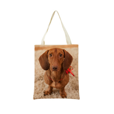 Миниатюрно куче Дакел Пазарска чанта за супермаркет с двустранен печат Екологична сгъваема чанта Дамска студентска преносима чантичка