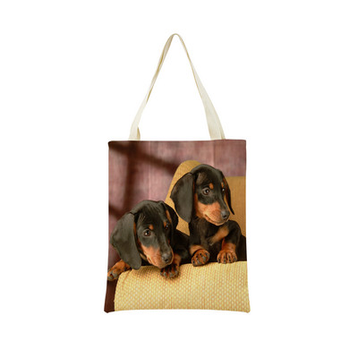 Миниатюрно куче Дакел Пазарска чанта за супермаркет с двустранен печат Екологична сгъваема чанта Дамска студентска преносима чантичка