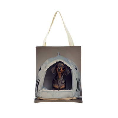 Миниатюрно куче Дакел Пазарска чанта за супермаркет с двустранен печат Екологична сгъваема чанта Дамска студентска преносима чантичка
