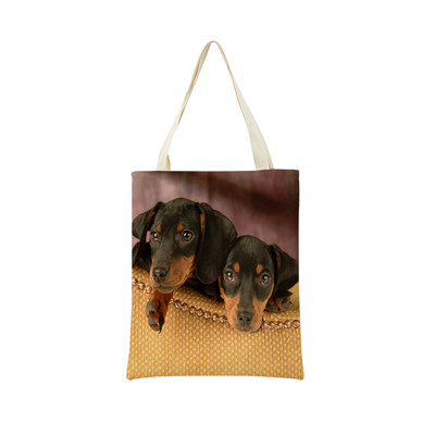 Миниатюрно куче Дакел Пазарска чанта за супермаркет с двустранен печат Екологична сгъваема чанта Дамска студентска преносима чантичка