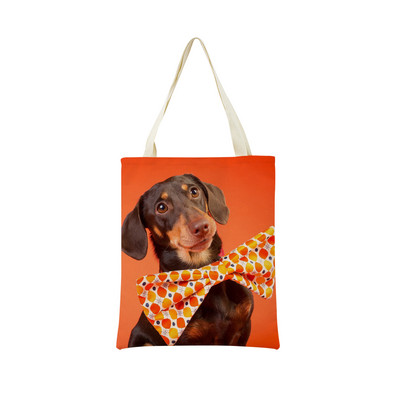 Миниатюрно куче Дакел Пазарска чанта за супермаркет с двустранен печат Екологична сгъваема чанта Дамска студентска преносима чантичка