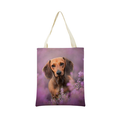 Миниатюрно куче Дакел Пазарска чанта за супермаркет с двустранен печат Екологична сгъваема чанта Дамска студентска преносима чантичка