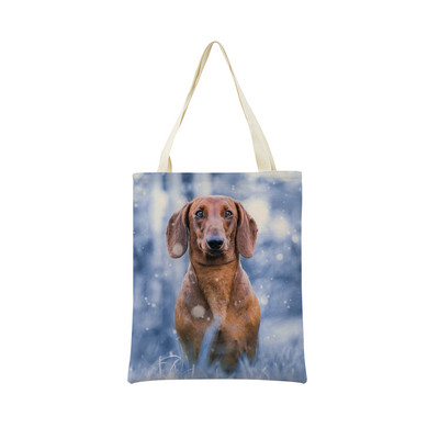 Миниатюрно куче Дакел Пазарска чанта за супермаркет с двустранен печат Екологична сгъваема чанта Дамска студентска преносима чантичка
