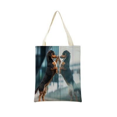 Миниатюрно куче Дакел Пазарска чанта за супермаркет с двустранен печат Екологична сгъваема чанта Дамска студентска преносима чантичка