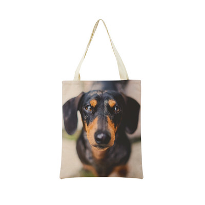 Миниатюрно куче Дакел Пазарска чанта за супермаркет с двустранен печат Екологична сгъваема чанта Дамска студентска преносима чантичка