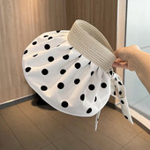 Класически дамски слънчеви шапки на точки, летни, сгъваеми, регулируеми плажни шапки с широка периферия, женски ежедневни ултравиолетови лъчи, празни горни шапки