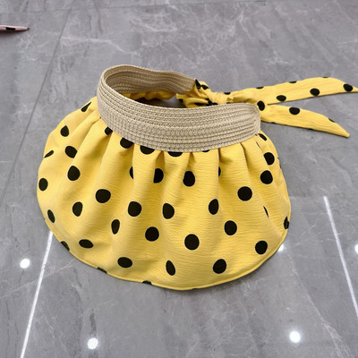 Класически дамски слънчеви шапки на точки, летни, сгъваеми, регулируеми плажни шапки с широка периферия, женски ежедневни ултравиолетови лъчи, празни горни шапки