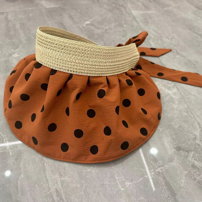 Класически дамски слънчеви шапки на точки, летни, сгъваеми, регулируеми плажни шапки с широка периферия, женски ежедневни ултравиолетови лъчи, празни горни шапки