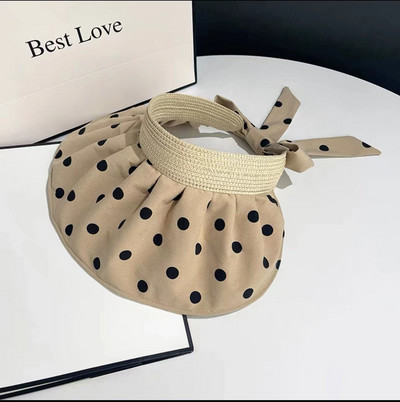Класически дамски слънчеви шапки на точки, летни, сгъваеми, регулируеми плажни шапки с широка периферия, женски ежедневни ултравиолетови лъчи, празни горни шапки