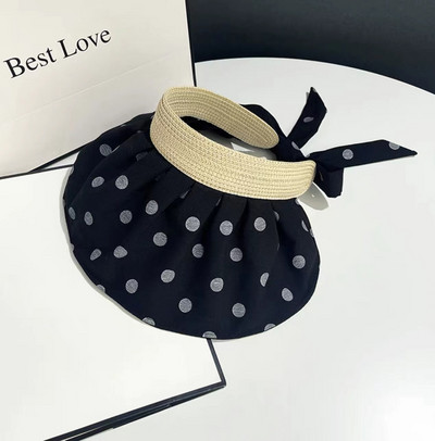 Класически дамски слънчеви шапки на точки, летни, сгъваеми, регулируеми плажни шапки с широка периферия, женски ежедневни ултравиолетови лъчи, празни горни шапки