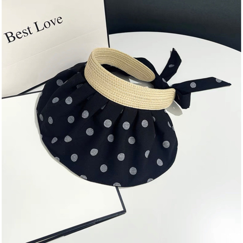 Класически дамски слънчеви шапки на точки, летни, сгъваеми, регулируеми плажни шапки с широка периферия, женски ежедневни ултравиолетови лъчи, празни горни шапки