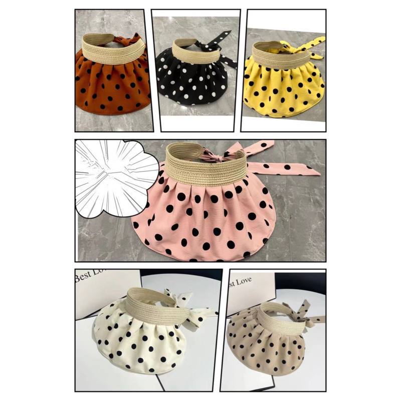 Класически дамски слънчеви шапки на точки, летни, сгъваеми, регулируеми плажни шапки с широка периферия, женски ежедневни ултравиолетови лъчи, празни горни шапки