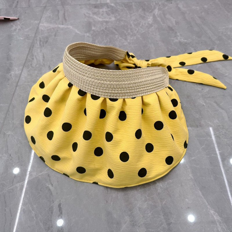 Класически дамски слънчеви шапки на точки, летни, сгъваеми, регулируеми плажни шапки с широка периферия, женски ежедневни ултравиолетови лъчи, празни горни шапки