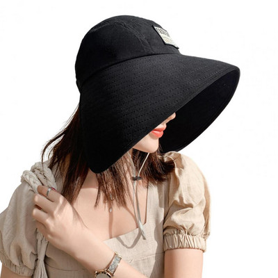 Модерен едноцветен слънцезащитен крем Плажна шапка за слънце Удобна шапка с конска опашка Лятна едноцветна дамска сенник шапка Аксесоари за костюми