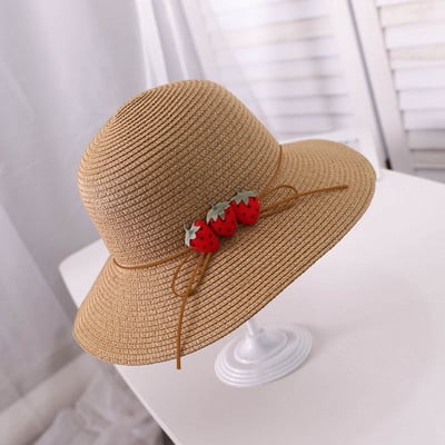 Сладка ягодова украса Слънчева шапка Сламена тъкана отвън Жени 2023 Лято Най-новото дете Момиче Ваканция Ежедневна плажна шапка за слънце