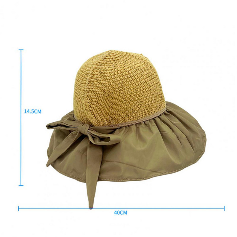 Дамска шапка за слънце с широка периферия, голяма плетена плажна шапка с панделка, ветроустойчива презрамка, снаждане на външна шапка, анти-UV рибарска шапка за лятото